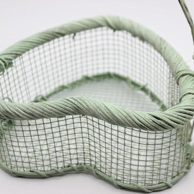 Weathered Cottagecore Shabby Chic Mint Green Heart Shaped Basket