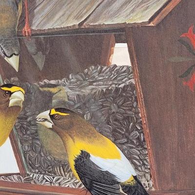 Signed Ray Harm 'Evening Grosbeak' Lithograph