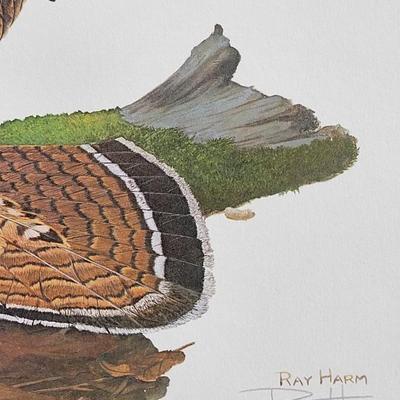 Signed Ray Harm 'Ruffed Grouse' Lithograph