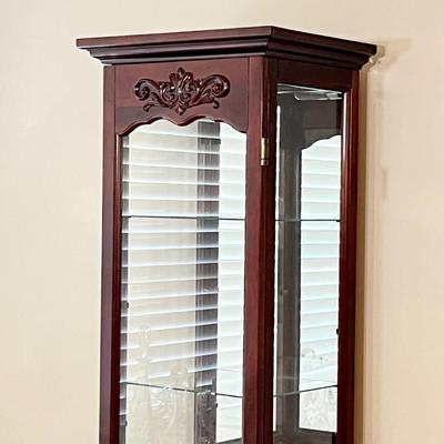 Lighted Mirrored Cherry Curio Cabinet