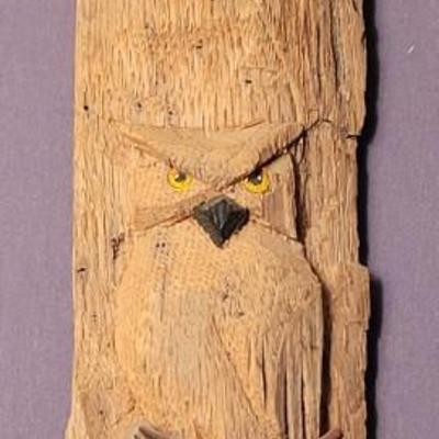 Carved Wood Owl Hanging Art