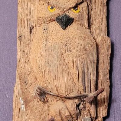 Carved Wood Owl Hanging Art