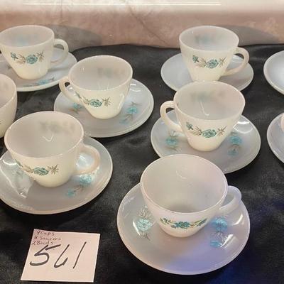 FireKing Bonnet Blue Cups, Saucers and Bowls
