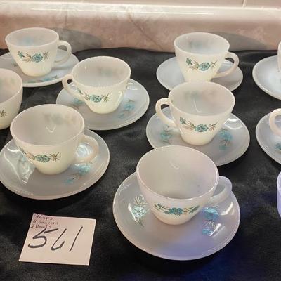 FireKing Bonnet Blue Cups, Saucers and Bowls