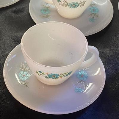 FireKing Bonnet Blue Cups, Saucers and Bowls