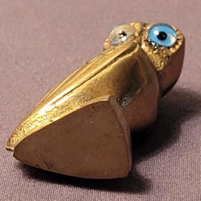Vintage Small Brass Owl with Glass Eyes