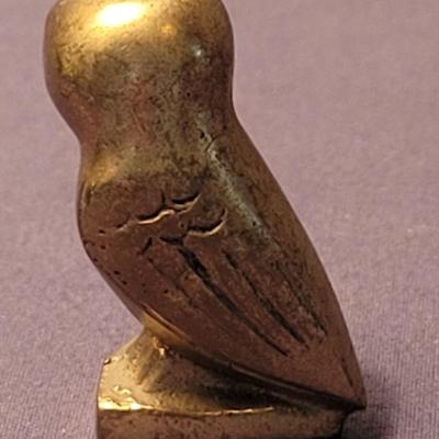 Vintage Small Brass Owl with Glass Eyes