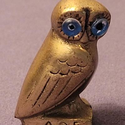 Vintage Small Brass Owl with Glass Eyes