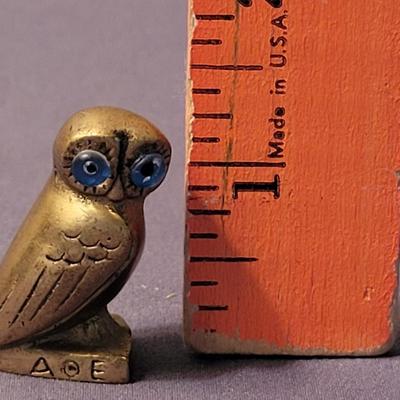 Vintage Small Brass Owl with Glass Eyes
