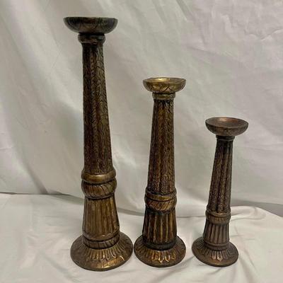 Trio of Embossed Metal Interlude â€˜Mystiqueâ€™ Candleholders (B2-MG)