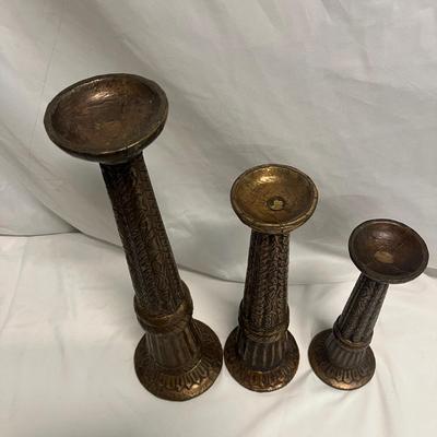 Trio of Embossed Metal Interlude â€˜Mystiqueâ€™ Candleholders (B2-MG)