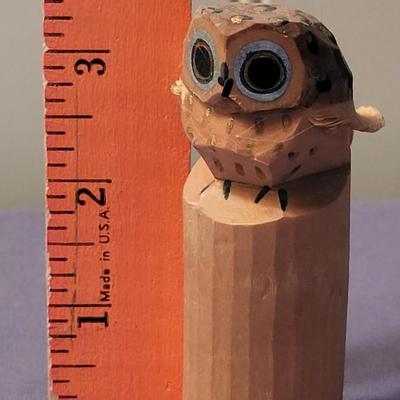 Small Handpainted Carved Wood Owl