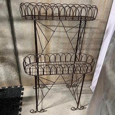Two Tiered Iron Metal Plant Stand (B2-RG)