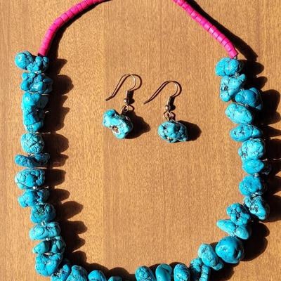 Chinese Turquoise and Pink Heishi Bead Necklace
