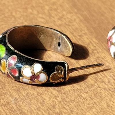 Vintage Cloisonne Hoop Earrings and Ball Bead Pendant