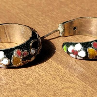Vintage Cloisonne Hoop Earrings and Ball Bead Pendant