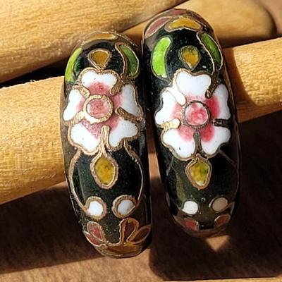 Vintage Cloisonne Hoop Earrings and Ball Bead Pendant
