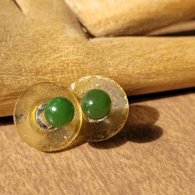 Spinach Jade Ball Stud Earrings