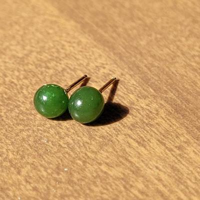 Spinach Jade Ball Stud Earrings