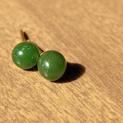 Spinach Jade Ball Stud Earrings