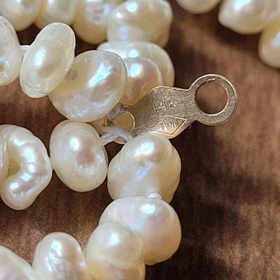 14k Chinese Freshwater 4 Strand Pearl Bracelet & Earrings