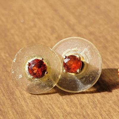 14k Gold Orange Fire Opal and Garnet Earrings