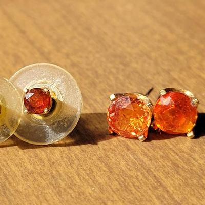 14k Gold Orange Fire Opal and Garnet Earrings