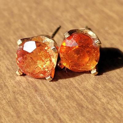 14k Gold Orange Fire Opal and Garnet Earrings
