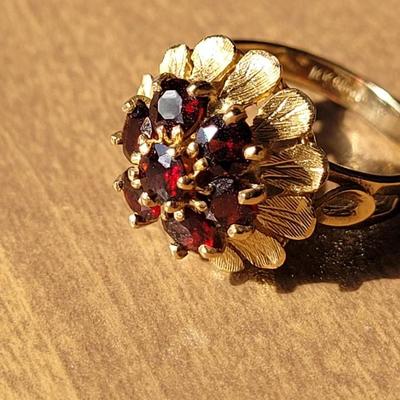 14k Gold and Garnet Flower Ring