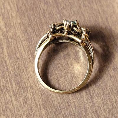 14k Gold, Emerald, and Diamond Ring