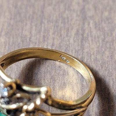 14k Gold, Emerald, and Diamond Ring