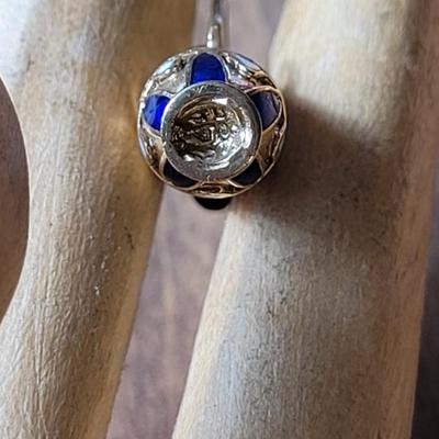 Solid 14k Gold, White & Blue Enamel Carafe Pendant