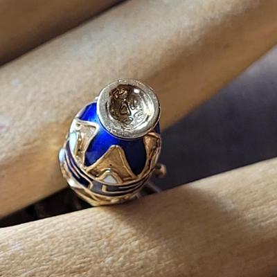 Solid 14k Gold, White & Blue Enamel Carafe Pendant