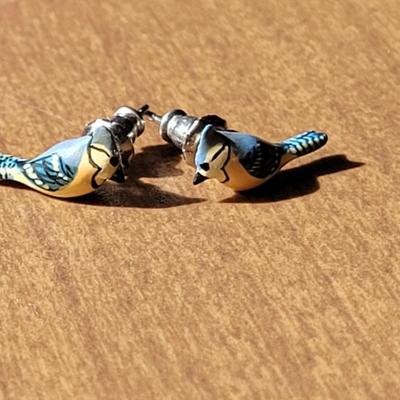 Sterling Silver Hoop Earring and Small Handpainted Blue Bird Earrings