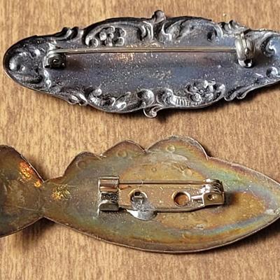 Sterling Brooch and Copper & Silver Fish Brooch