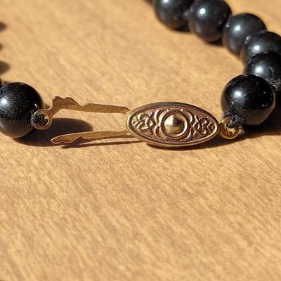 Black Agate Bead Necklace and Earrings