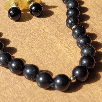 Black Agate Bead Necklace and Earrings