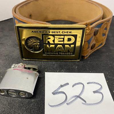 Red Man Buckle and Vintage Flint Lighter