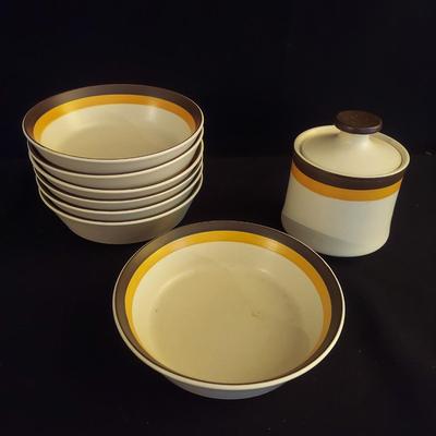 Arrow Stone Pueblo Sands Showa Japanese Stoneware Bowls and Sugar Dish (K-BBL)