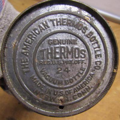 Antique Thermos Metal Lunch Box with Beverage Flask