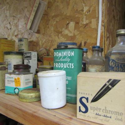 Collection of Antique Tins, Bottles and Jars