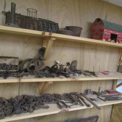 Contents of Shelves Antique Hand Tools and Other Cast Steel Items - Right Hand Side Only