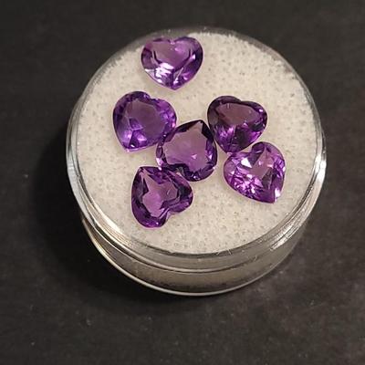 Jewelry Maker's (6) Amethyst. 7mm Heart Gemstones