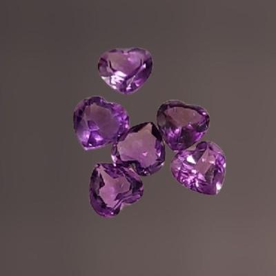 Jewelry Maker's (6) Amethyst. 7mm Heart Gemstones
