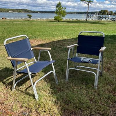 G1938 Set of Two Navy Blue Mesh Telescope Folding Chairs