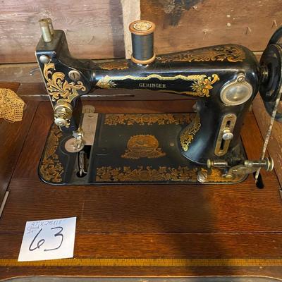 Vintage Gerhinger Sewing Machine in Cabinet