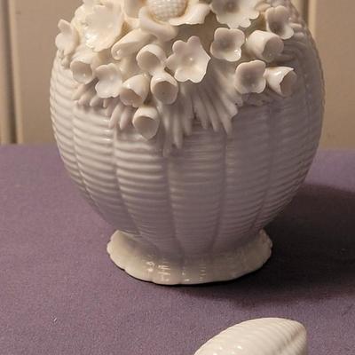 Vintage White Porcelain Vanity Set With 2 Toiletry Bottles and Powder Dish