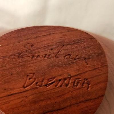 Carved Emil Milan Emilan wood bowl and spoon MCM Signed