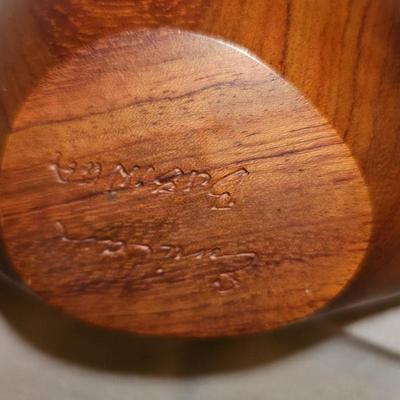 Carved Emil Milan Emilan wood bowl and spoon MCM Signed