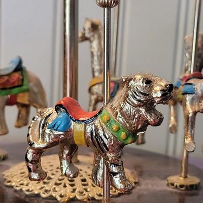 Vintage Reuge Handpainted Gold Plated Carousel Horse Music Box